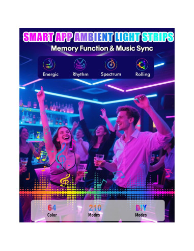 Tiras de luz LED RGB Miisiya con control remoto 213 modos