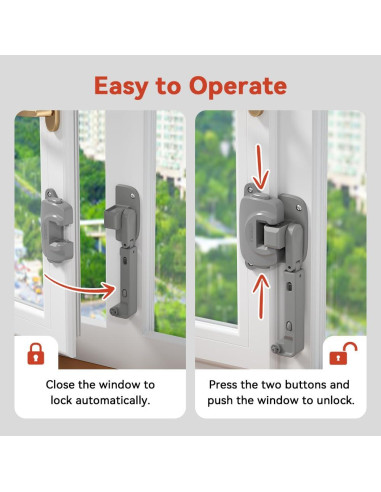 Cerradura de Seguridad para Ventanas EUDEMON - 2 Pack Gris