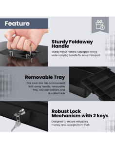 Caja de Dinero Flexzion Negra con Bandeja y Cerradura 29x23x8cm 2