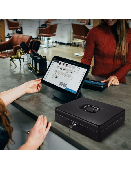 Caja de Dinero Flexzion Negra con Bandeja y Cerradura 29x23x8cm