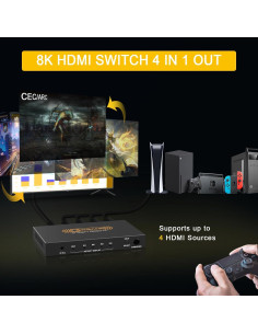 Interruptor HDMI 2.1 4x1 CORSAHD 8K 60Hz 48Gbps Control Remoto 2