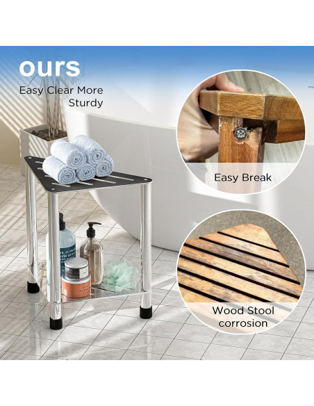 Taburete de Ducha LarFaFa Acero Inoxidable 39.1 cm Antideslizante