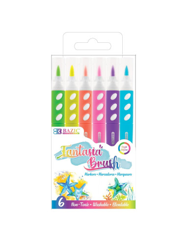 Marcadores de Pincel BAZIC 6 Colores Neón Lavables 0.4mm
