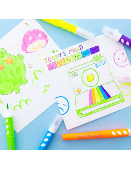 Marcadores de Pincel BAZIC 6 Colores Neón Lavables 0.4mm