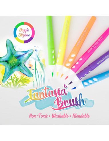 Marcadores de Pincel BAZIC 6 Colores Neón Lavables 0.4mm