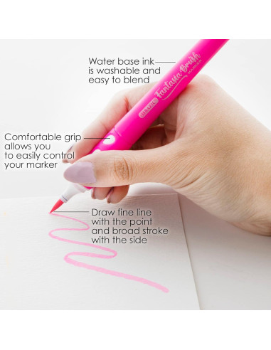 Marcadores de Pincel BAZIC 6 Colores Neón Lavables 0.4mm