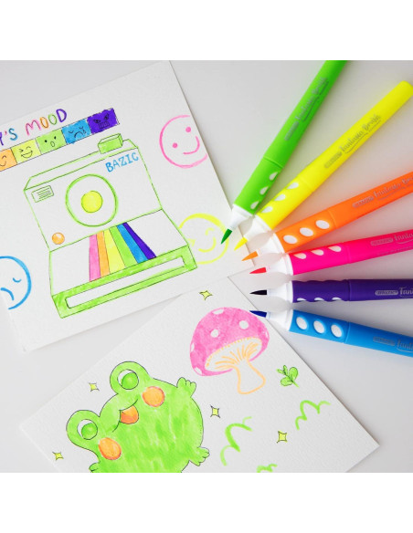 Marcadores de Pincel BAZIC 6 Colores Neón Lavables 0.4mm