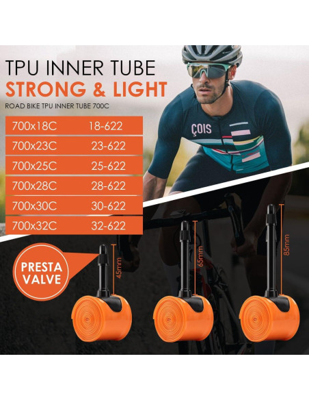 Tubo Interno TPU ACEROMT 700c x 18-32c con Válvula Presta 85mm