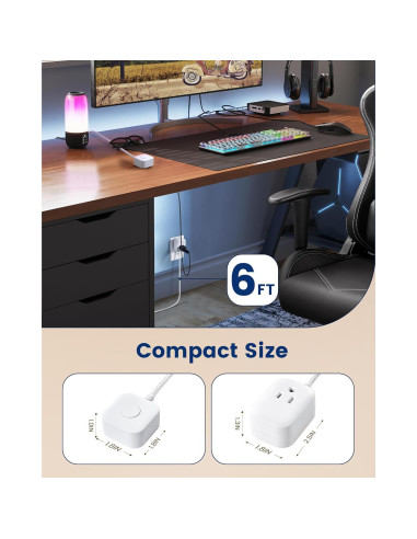 Cable de Extensión SURAIELEC 1.83m con Interruptor Blanco - Paquete de 2