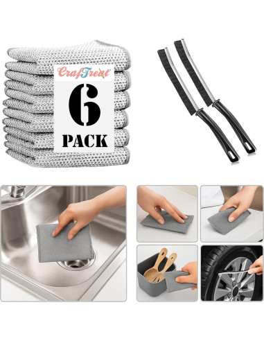 Combo de Limpieza CrafTreat - 2 Cepillos y 6 Paños Reutilizables