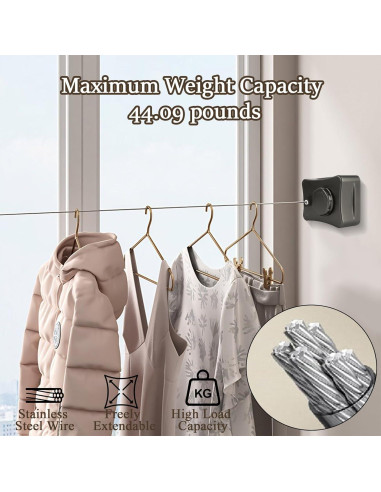 Cuerda de Ropa Retráctil LPZNUYVC de Acero Inoxidable 18.14 kg