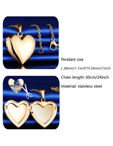 Collar Locket Corazón Acero Inoxidable GIVUFUN 60 cm
