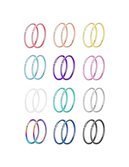 Aros de Nariz Acero Inoxidable 20G 8mm Set 12 Colores