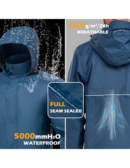 Chaqueta Impermeable MANSDOUR para Hombres Plegable Ligera Azul