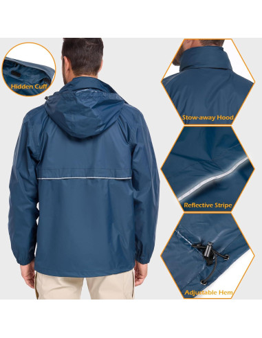 Chaqueta Impermeable MANSDOUR para Hombres Plegable Ligera Azul