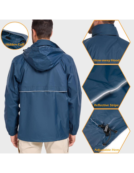 Chaqueta Impermeable MANSDOUR para Hombres Plegable Ligera Azul