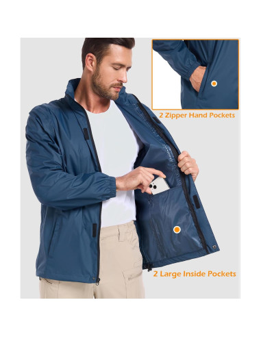 Chaqueta Impermeable MANSDOUR para Hombres Plegable Ligera Azul
