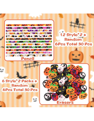 30 Lápices de Halloween FOIMAS con Borradores de Calabaza