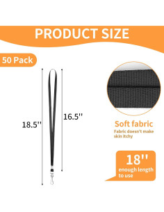 Cintas de Cuello PEASUG 50 Unidades Negras con Clip Giratorio 2