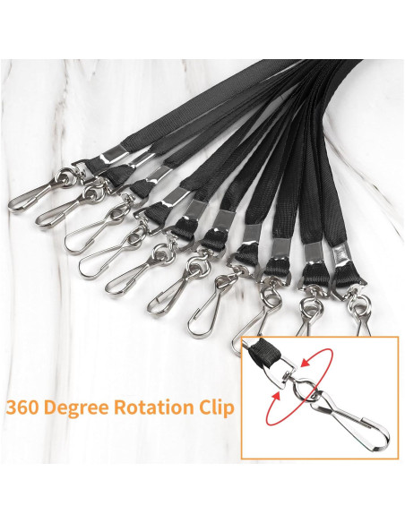 Cintas de Cuello PEASUG 50 Unidades Negras con Clip Giratorio