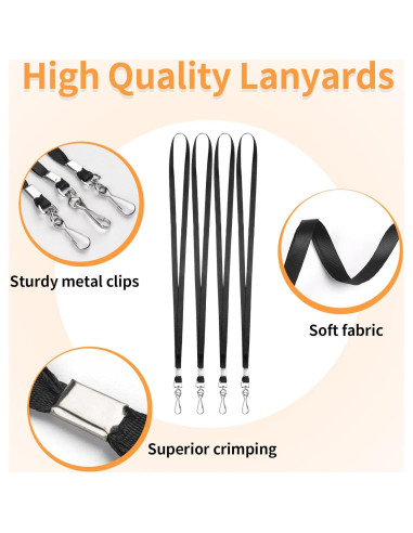 Cintas de Cuello PEASUG 50 Unidades Negras con Clip Giratorio