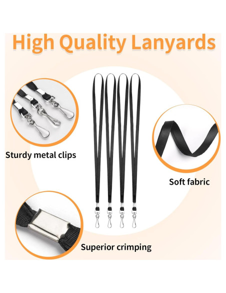 Cintas de Cuello PEASUG 50 Unidades Negras con Clip Giratorio