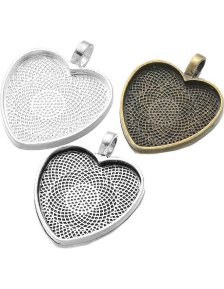 24 Bandejas Colgantes Corazón Plata Antigua 25mm AKOAK