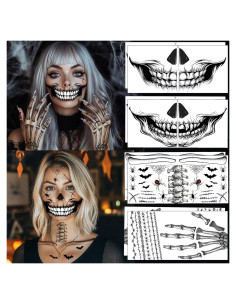 8 Tatuajes Temporales de Esqueleto Halloween Yitla - A-8