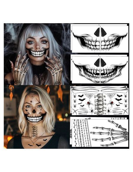 8 Tatuajes Temporales de Esqueleto Halloween Yitla - A-8