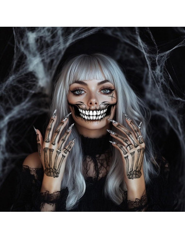 8 Tatuajes Temporales de Esqueleto Halloween Yitla - A-8