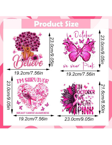 4 Parches de Transferencia de Calor KOLONAMS Cinta Rosa para Ropa