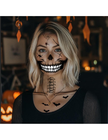 8 Tatuajes Temporales de Esqueleto Halloween Yitla - A-8
