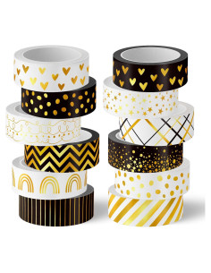 Cinta Washi Decorativa Whaline 12 Rollos Hoja de Oro 1.52cm