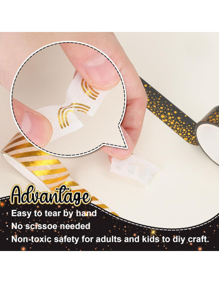 Cinta Washi Decorativa Whaline 12 Rollos Hoja de Oro 1.52cm