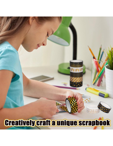 Cinta Washi Decorativa Whaline 12 Rollos Hoja de Oro 1.52cm