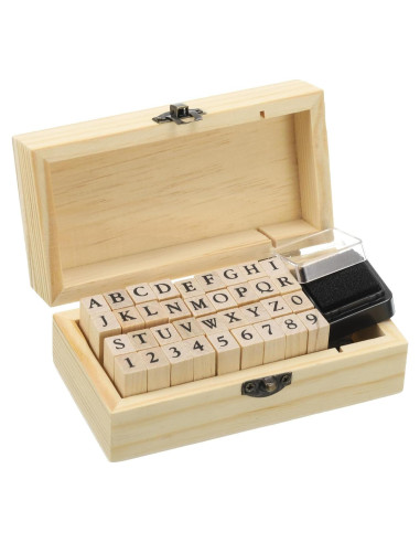 Sello de Goma PATIKIL Alfabeto y Números 36 Piezas Madera