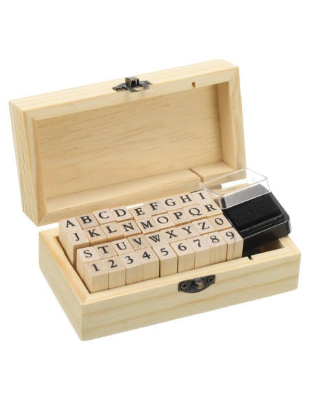 Sello de Goma PATIKIL Alfabeto y Números 36 Piezas Madera