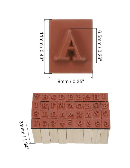 Sello de Goma PATIKIL Alfabeto y Números 36 Piezas Madera