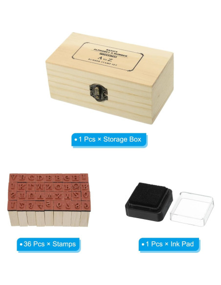 Sello de Goma PATIKIL Alfabeto y Números 36 Piezas Madera