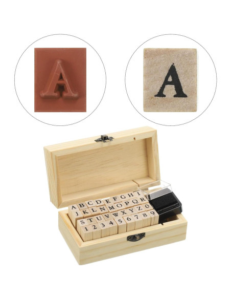 Sello de Goma PATIKIL Alfabeto y Números 36 Piezas Madera