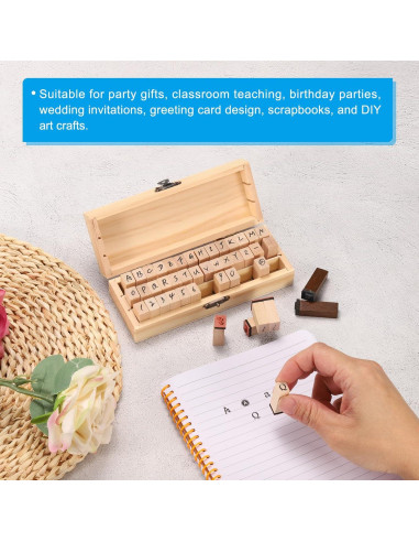 Sello de Goma PATIKIL Alfabeto y Números 36 Piezas Madera