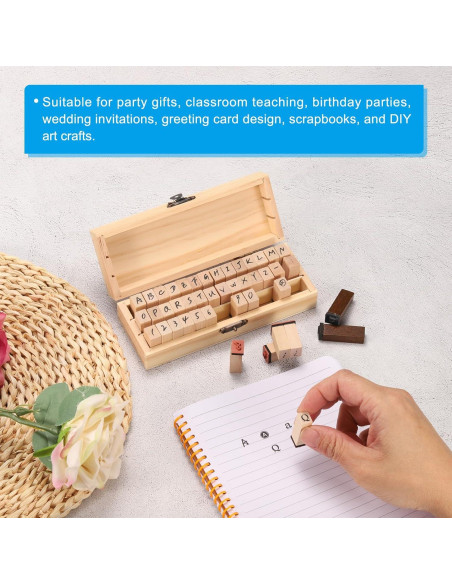 Sello de Goma PATIKIL Alfabeto y Números 36 Piezas Madera