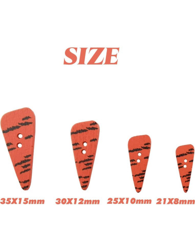 Botones de Madera GXXMEI 200PCS Zanahoria 4 Tamaños