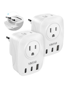 Adaptador de Enchufe de Viaje VINTAR Tipo C 2 Paquetes Plegable