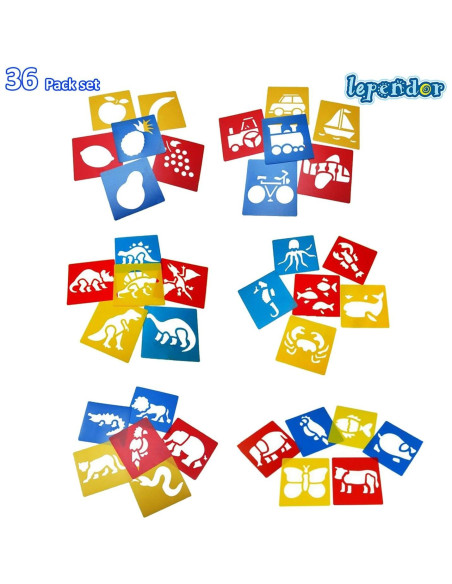 Plantillas de Dibujo Lependor 36 Piezas para Niños - Lavables