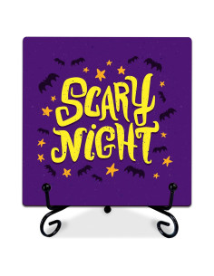 Cartel de Madera Halloween GHTRP 12.7x12.7cm con Soporte