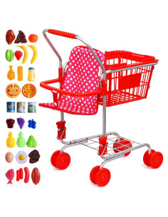Carrito de Compras para Niños Fash n Kolor Rojo - Incluye 36 Piezas de Comida