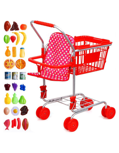 Carrito de Compras para Niños Fash n Kolor Rojo - Incluye 36 Piezas de Comida