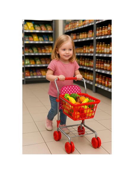 Carrito de Compras para Niños Fash n Kolor Rojo - Incluye 36 Piezas de Comida