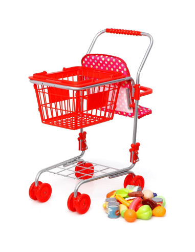 Carrito de Compras para Niños Fash n Kolor Rojo - Incluye 36 Piezas de Comida